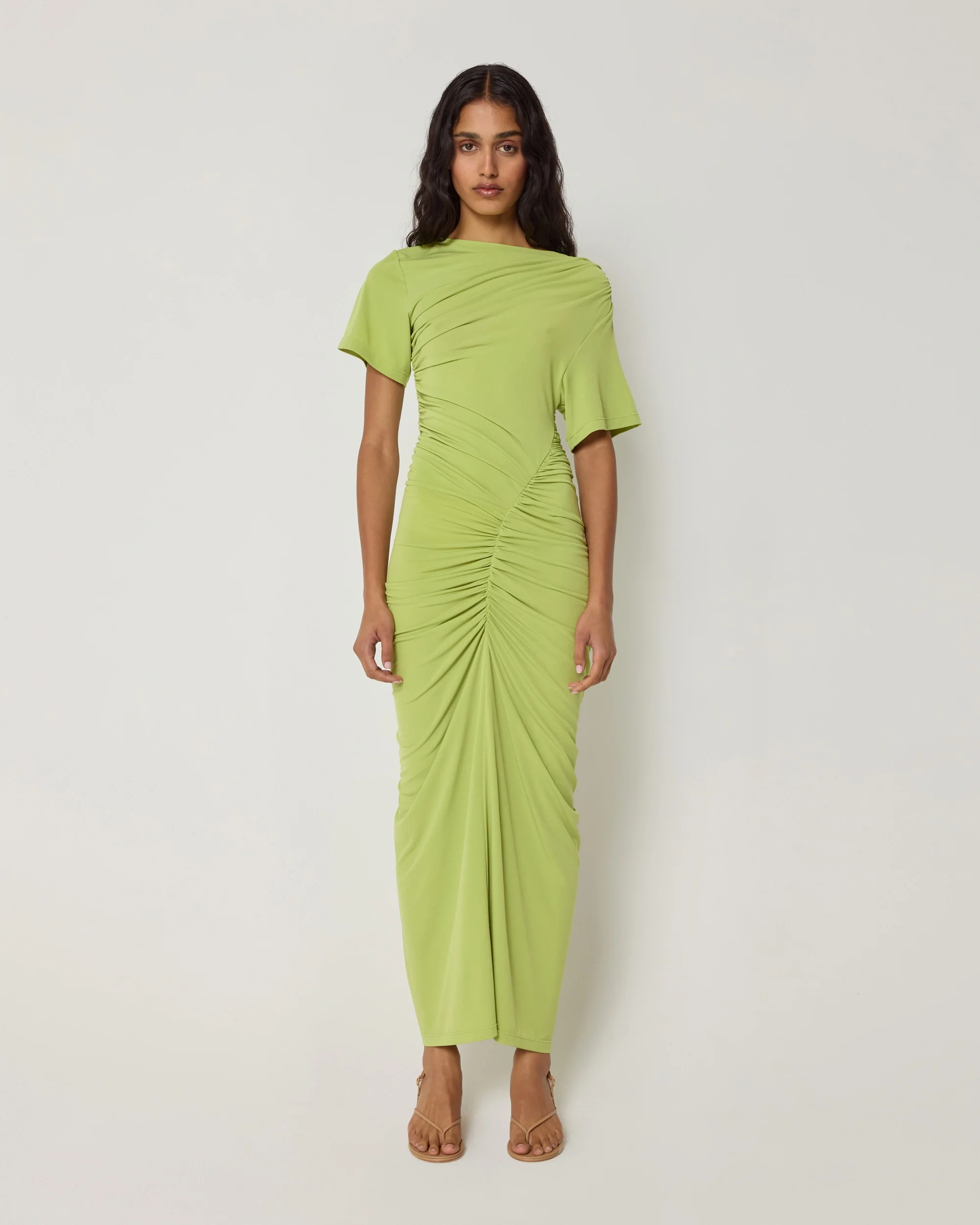 Asymmetrical Ruched Dress | Dark Citron - Image 3