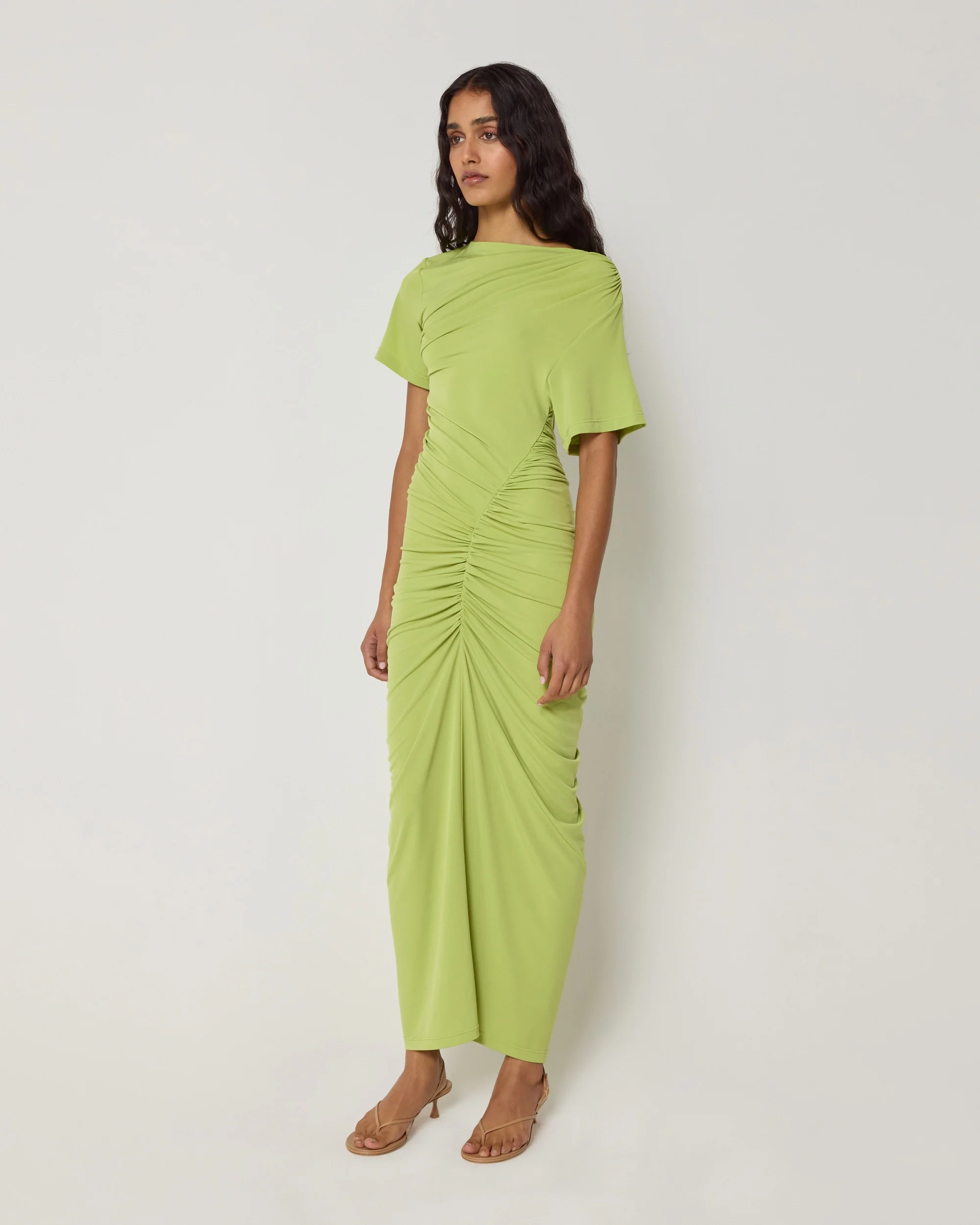 Asymmetrical Ruched Dress | Dark Citron - Image 4
