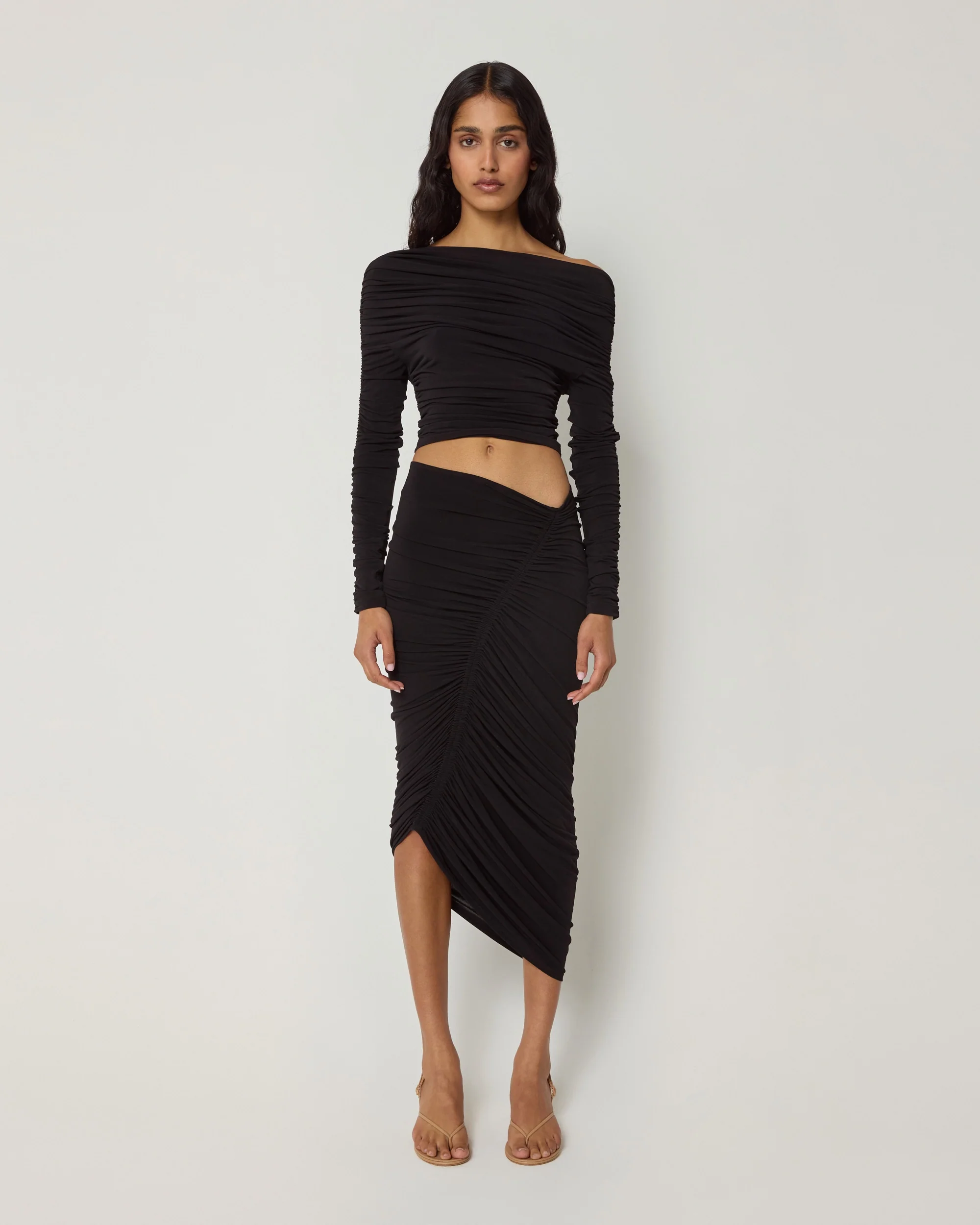 Asymmetrical Ruched Skirt | Black - Image 3