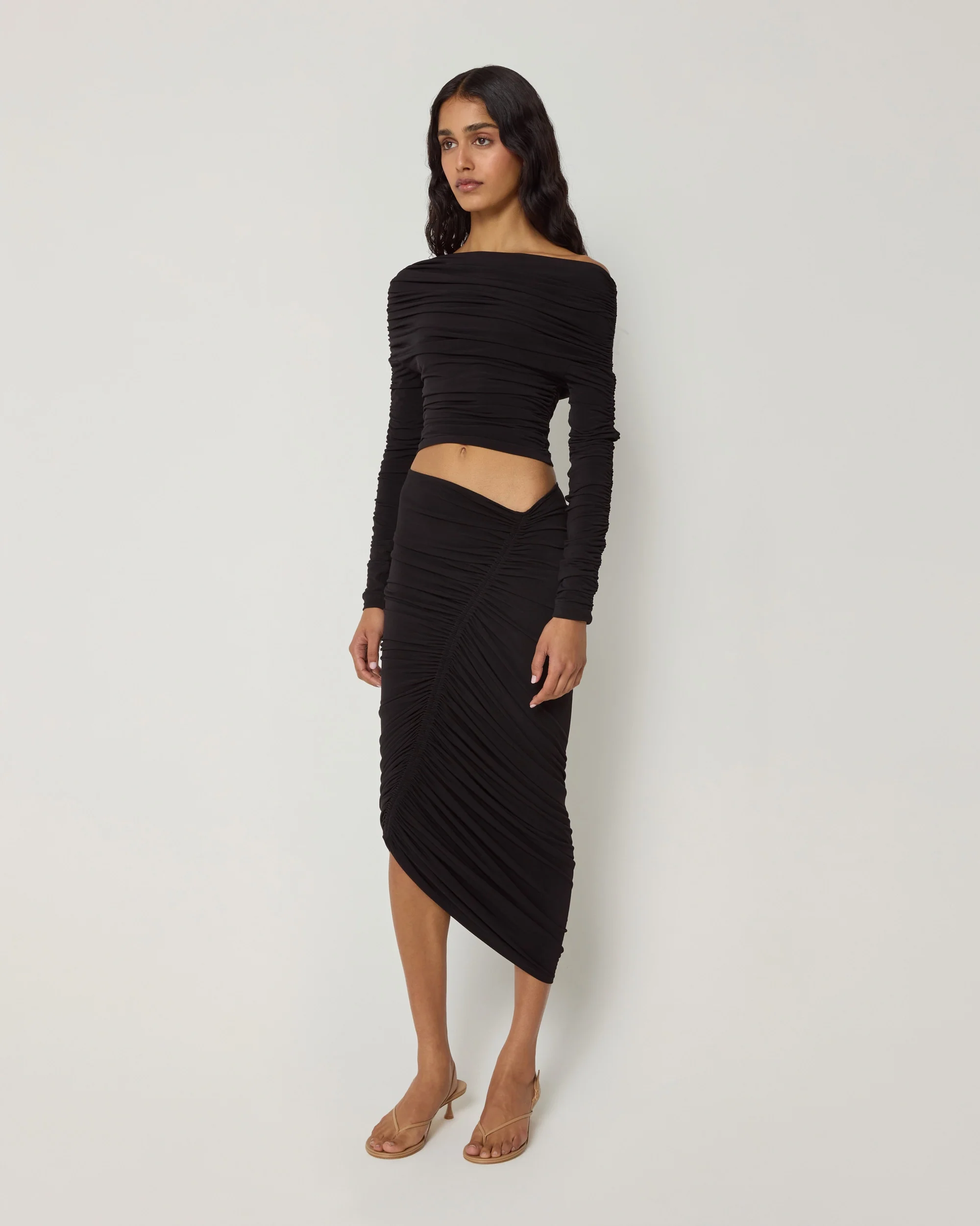 Asymmetrical Ruched Skirt | Black - Image 4