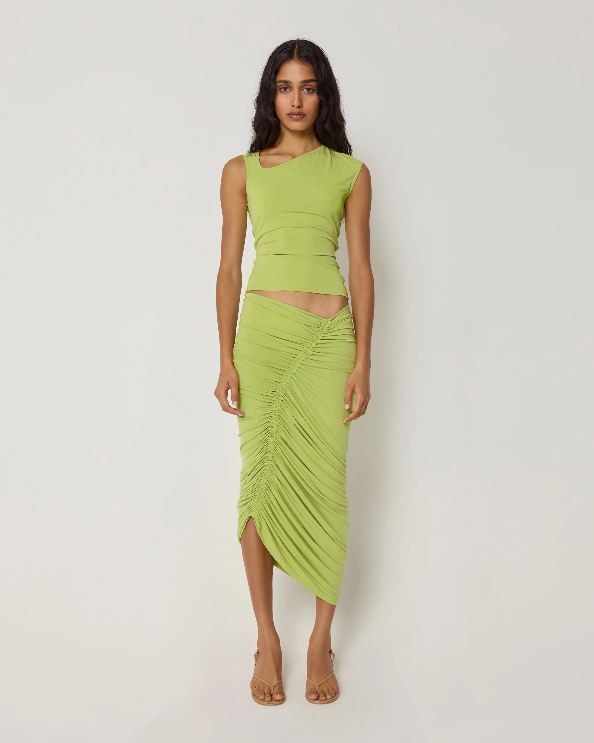 Asymmetrical Ruched Skirt | Dark Citron - Image 3