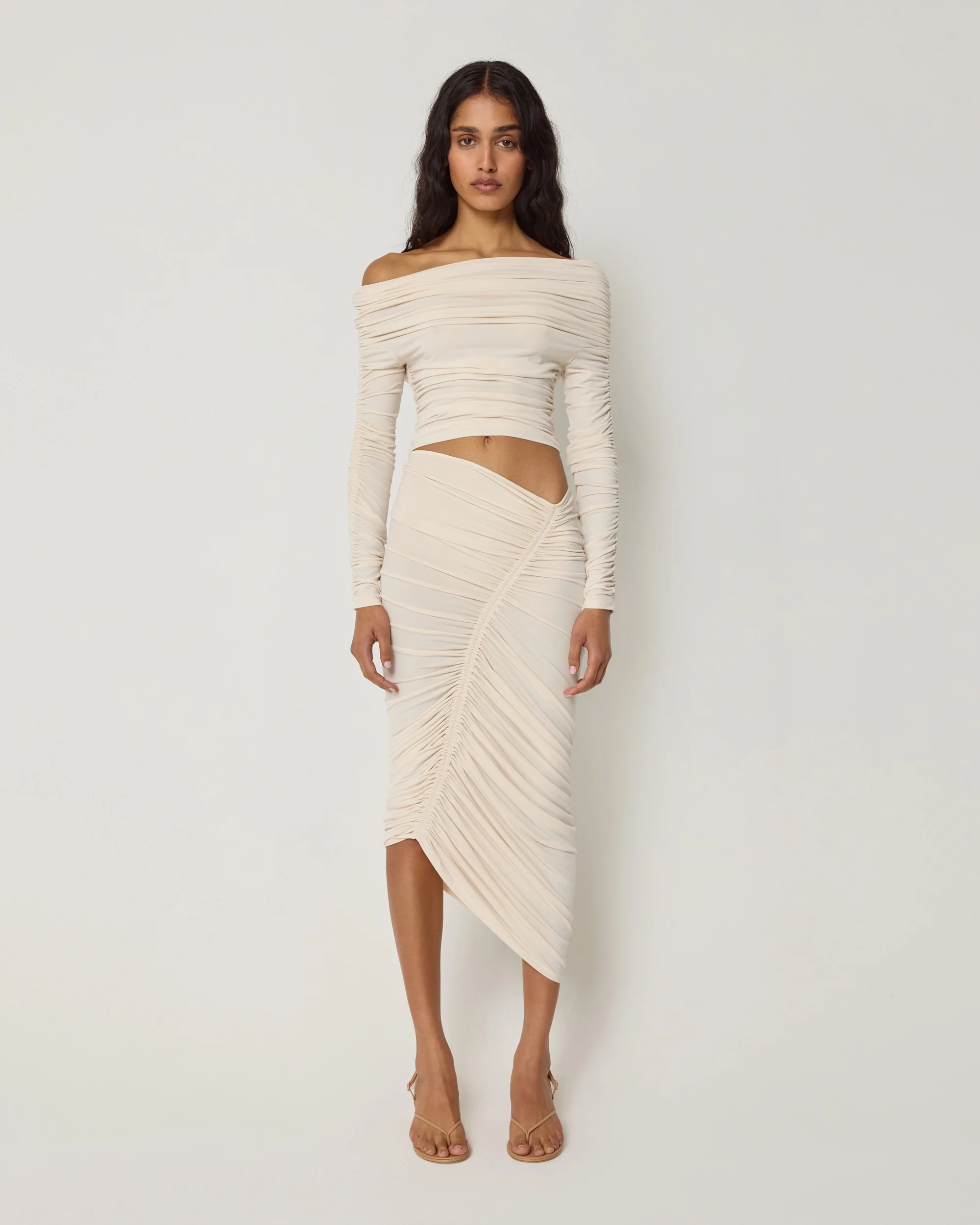 Asymmetrical Ruched Skirt | Shell - Image 3