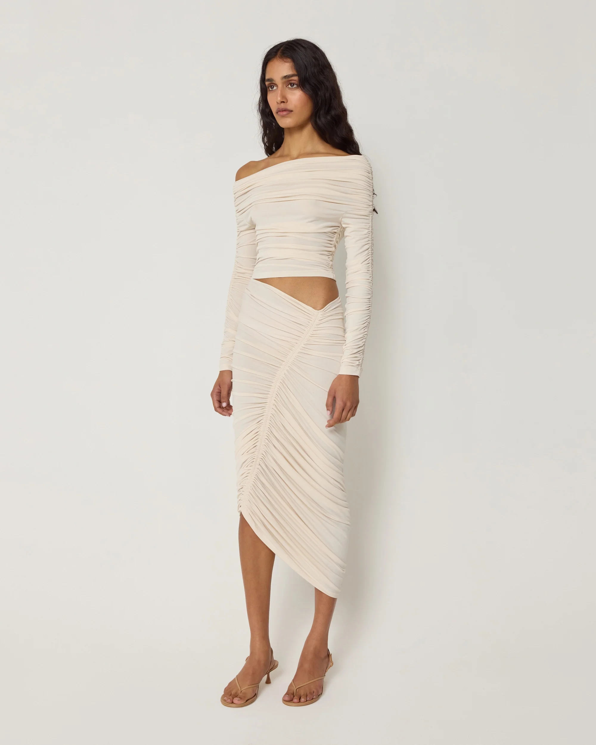 Asymmetrical Ruched Skirt | Shell - Image 4