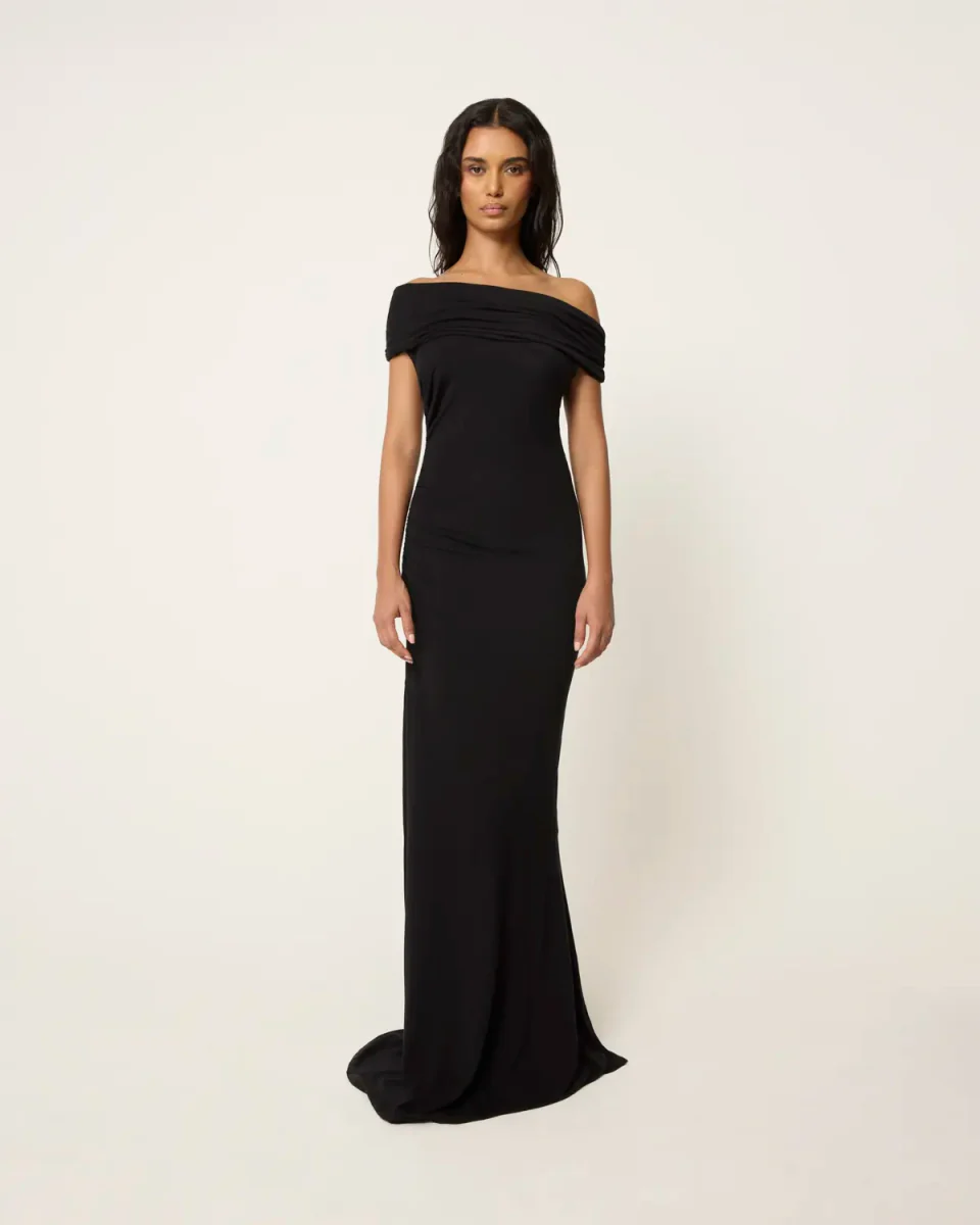 Draped Off The Shoulder Dress | Black - Image 3