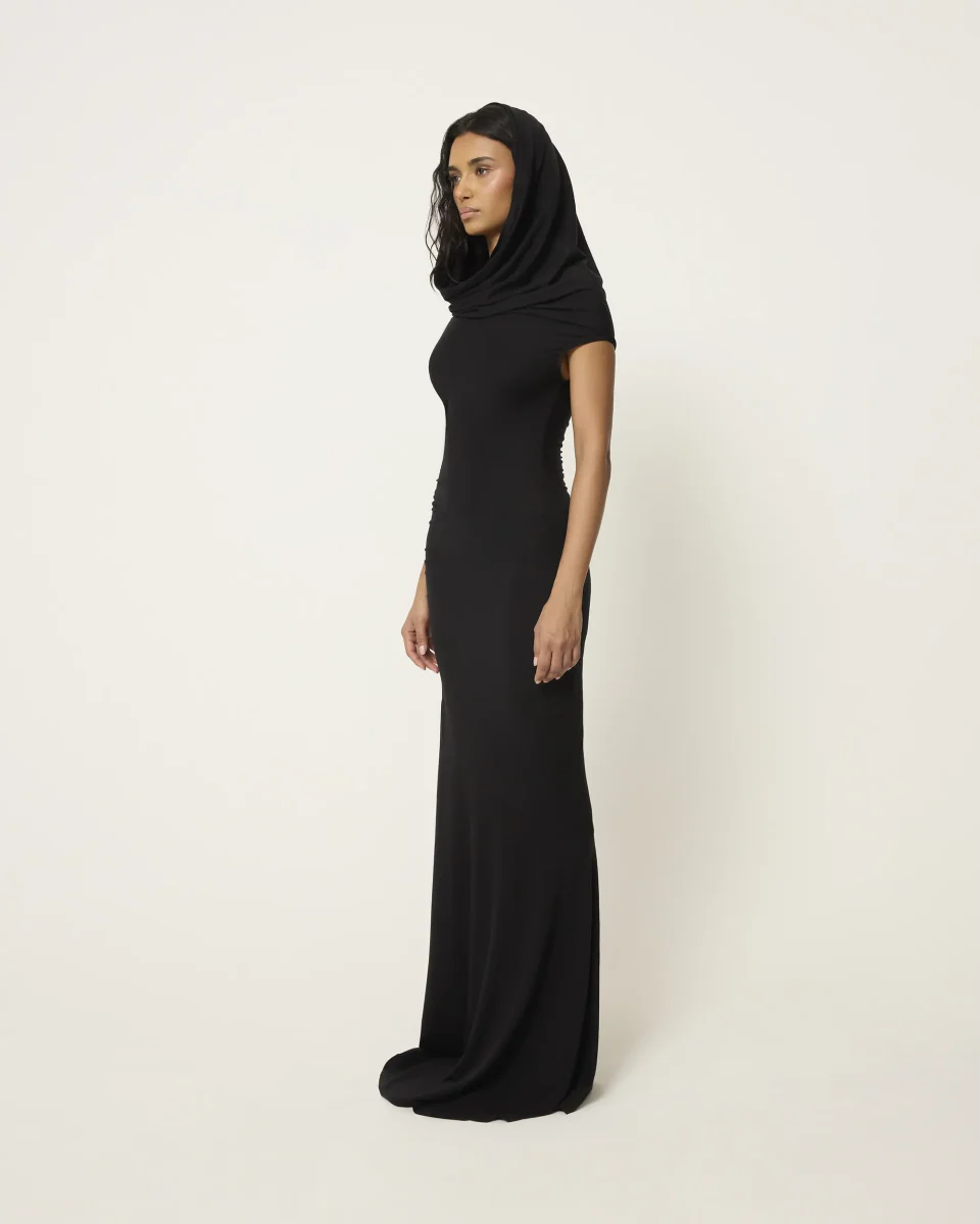 Draped Off The Shoulder Dress | Black - Image 4