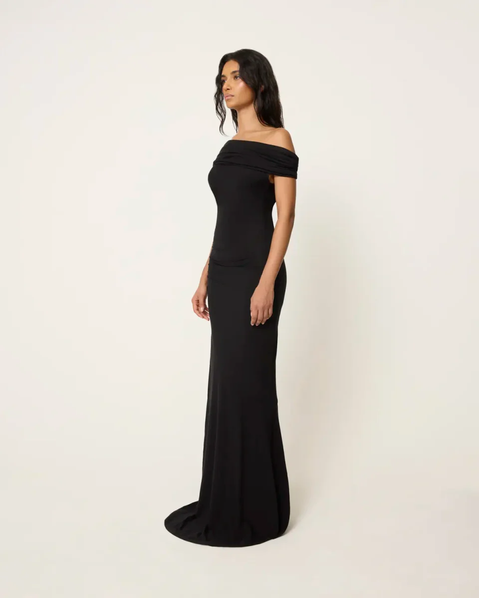 Draped Off The Shoulder Dress | Black - Image 5