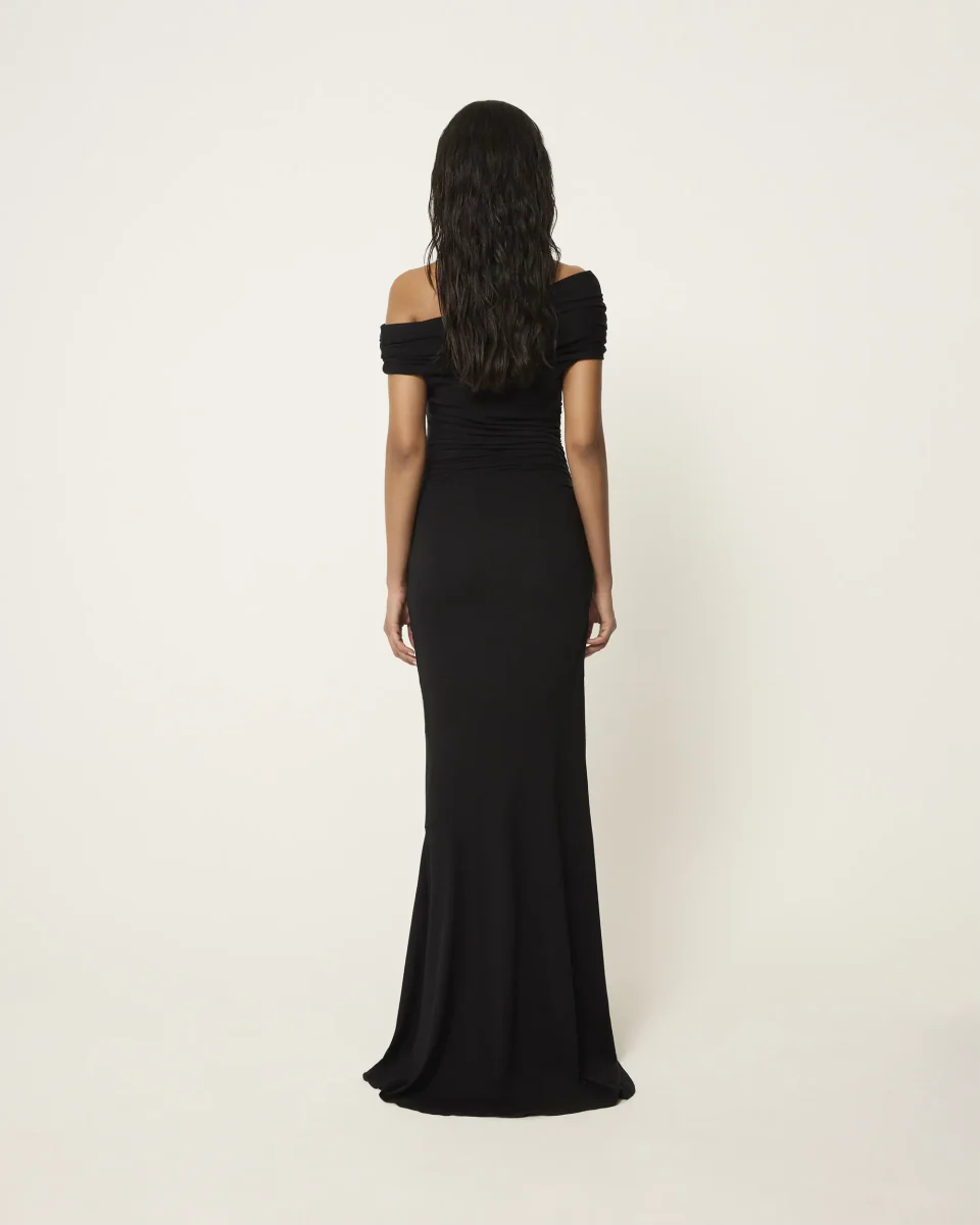 Draped Off The Shoulder Dress | Black - Image 6