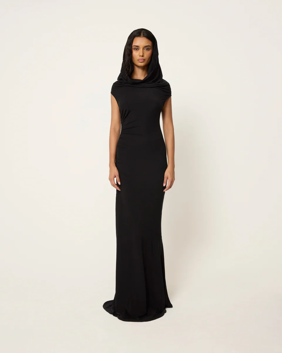 Draped Off The Shoulder Dress | Black - Image 7