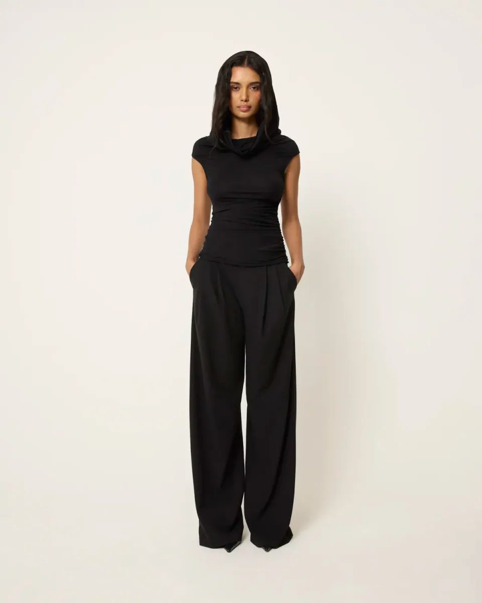 Draped Off The Shoulder Top | Black - Image 4