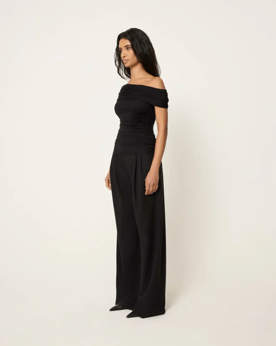 Draped Off The Shoulder Top | Black - Image 5
