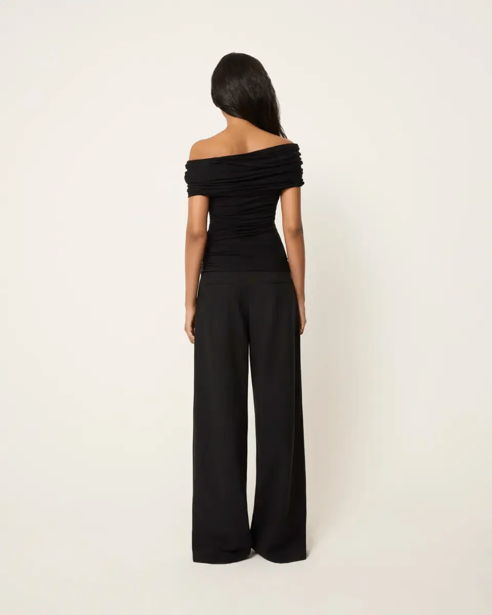 Draped Off The Shoulder Top | Black - Image 7