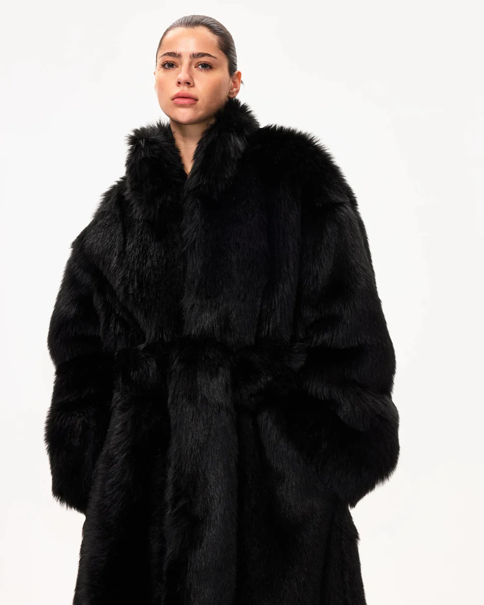 Faux Fur Coat | Black - Image 3