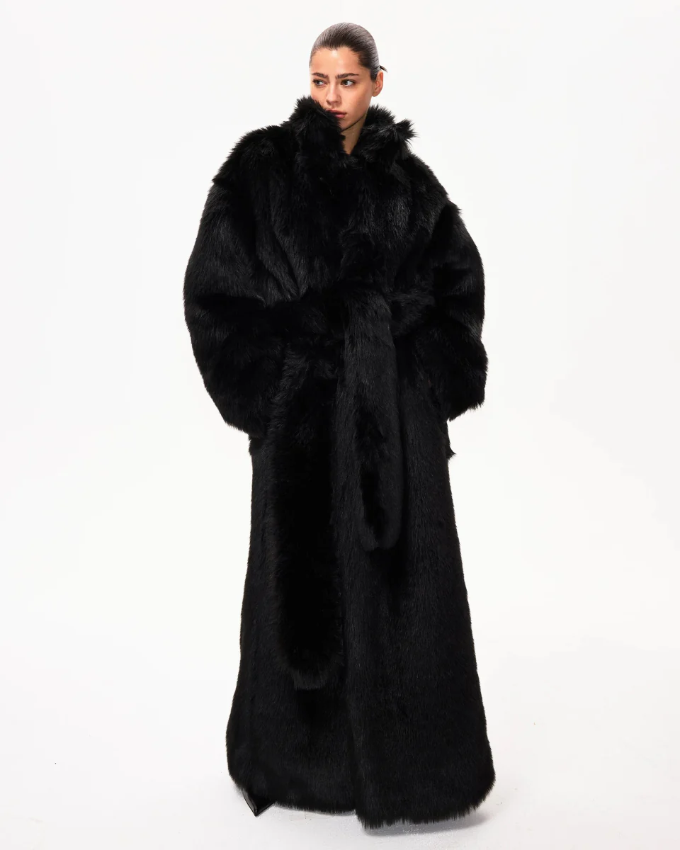 Faux Fur Coat | Black - Image 4