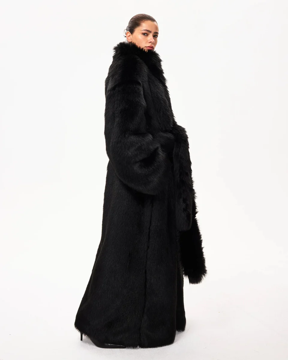 Faux Fur Coat | Black - Image 6