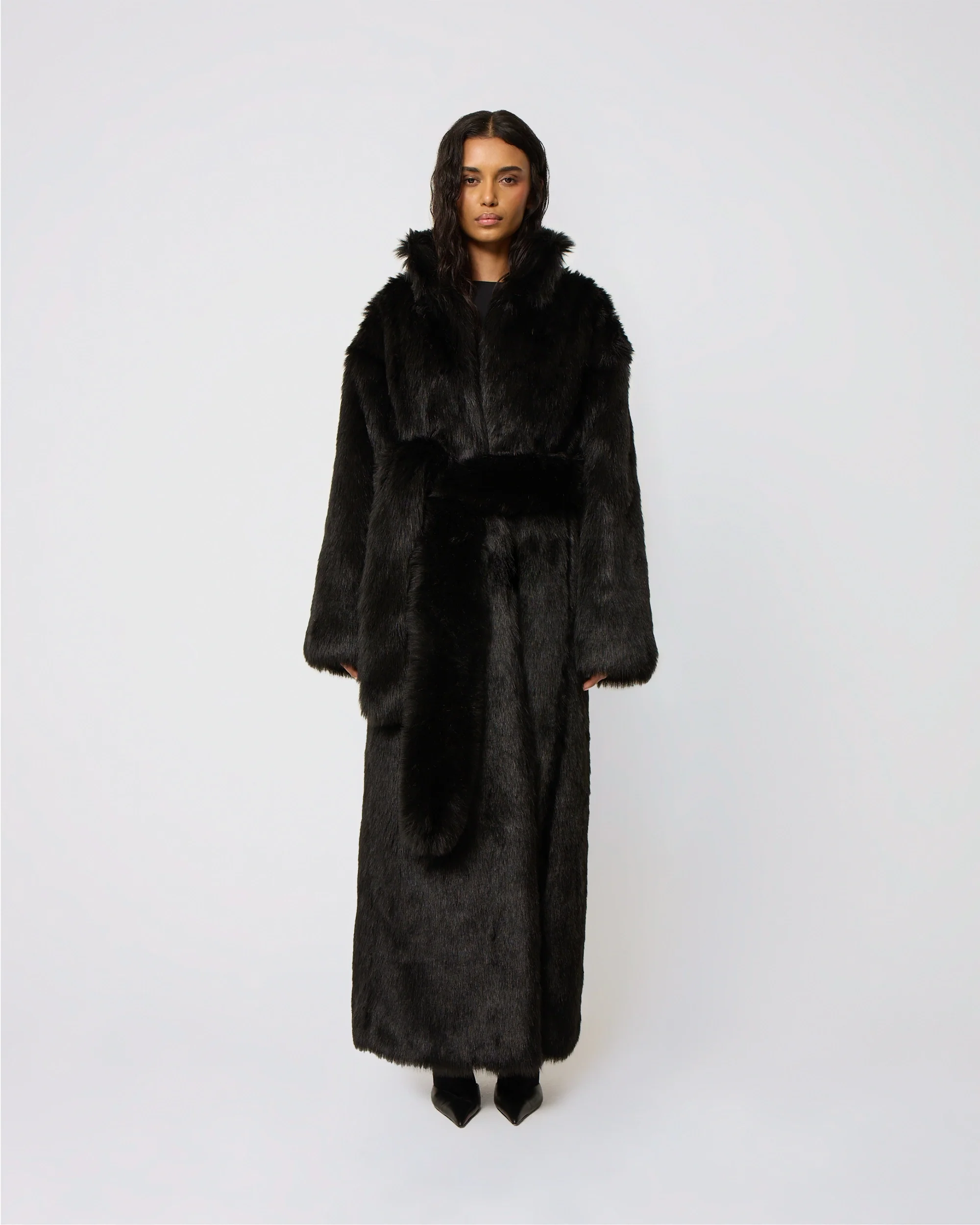 Faux Fur Coat | Black - Image 8