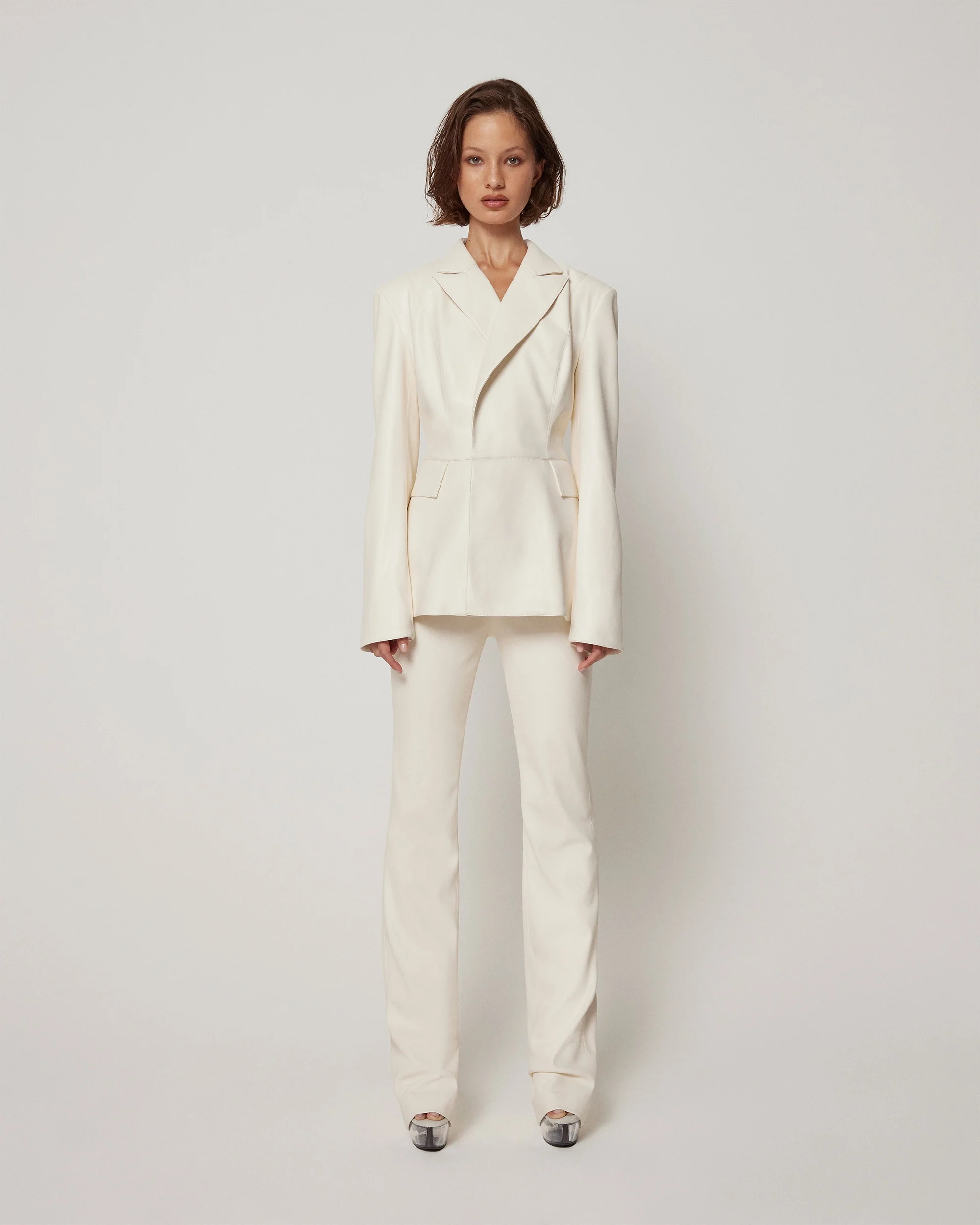 Faux Leather Blazer | Chalk - Image 3