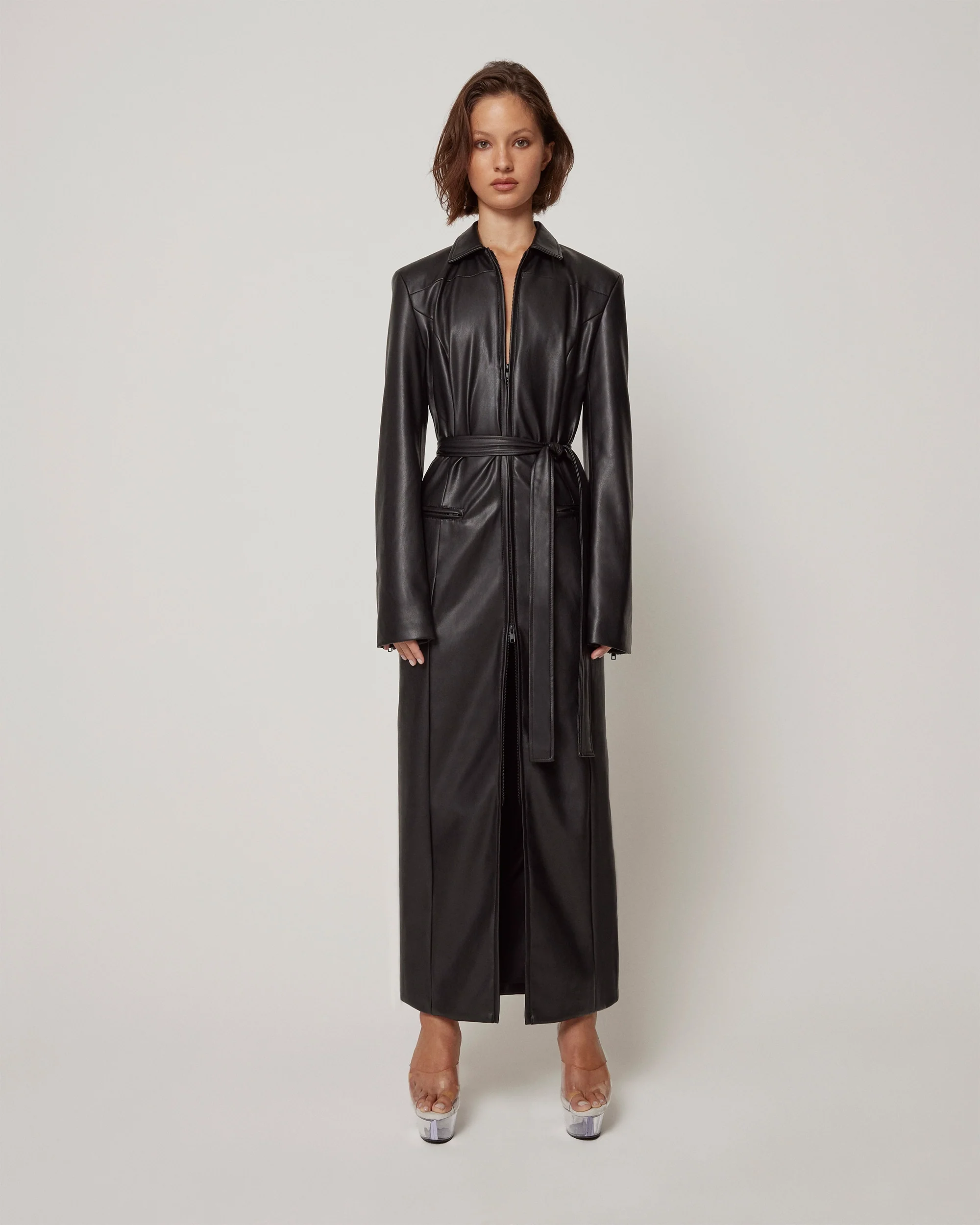 Faux Leather Collared Coat | Black - Image 3