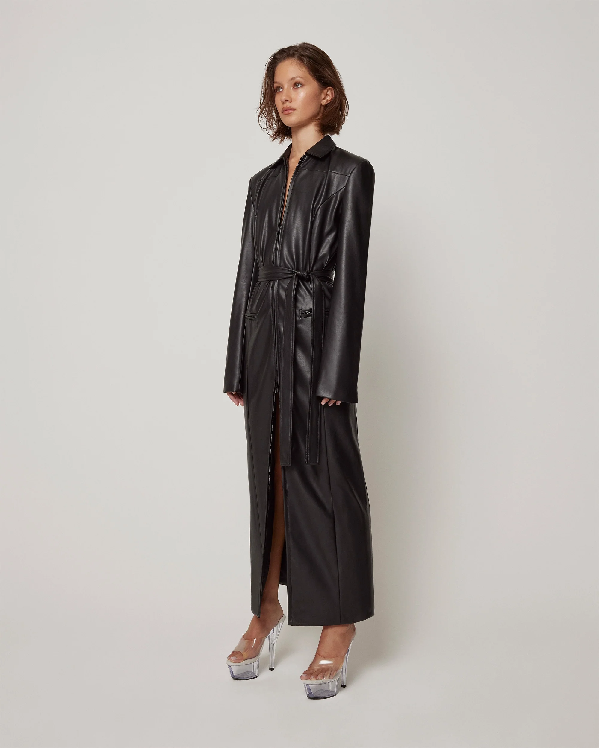Faux Leather Collared Coat | Black - Image 4
