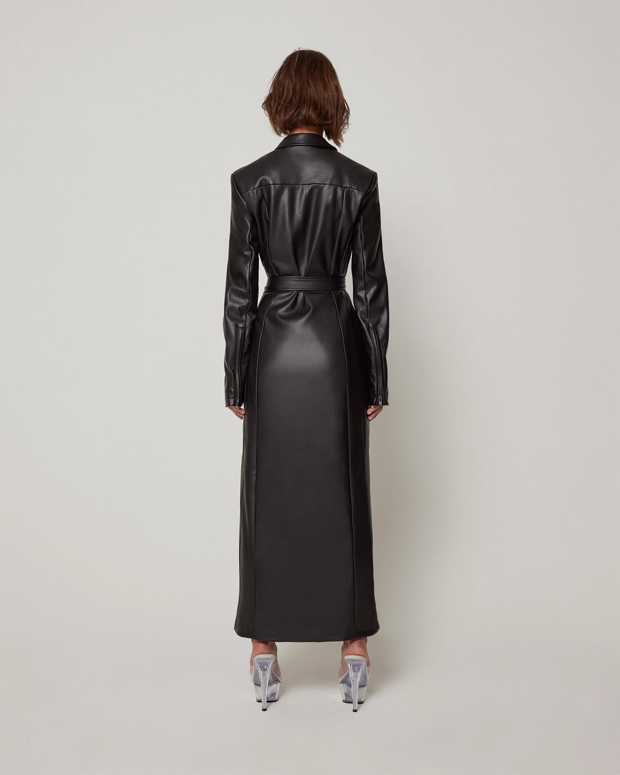 Faux Leather Collared Coat | Black - Image 6
