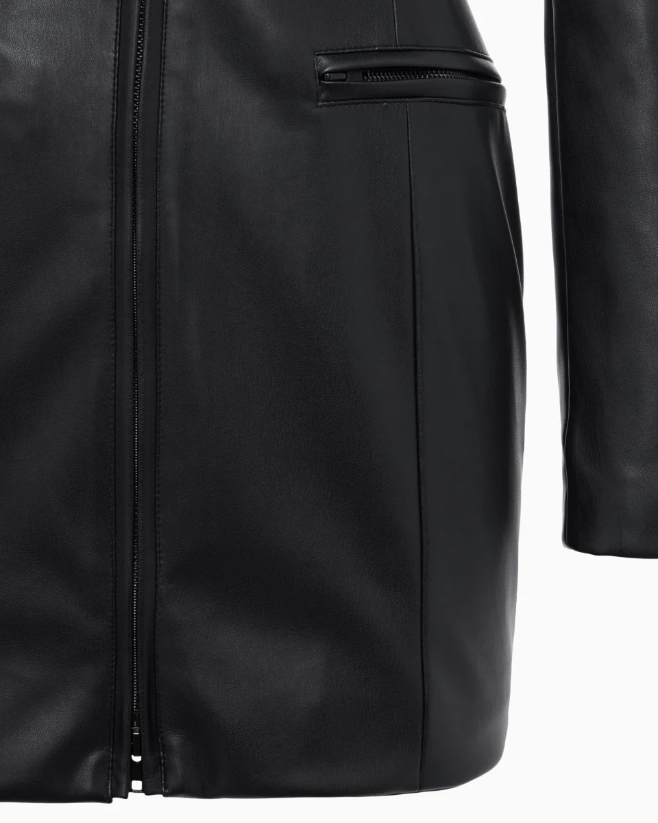 Faux Leather Collared Mini Dress | Black - Image 7