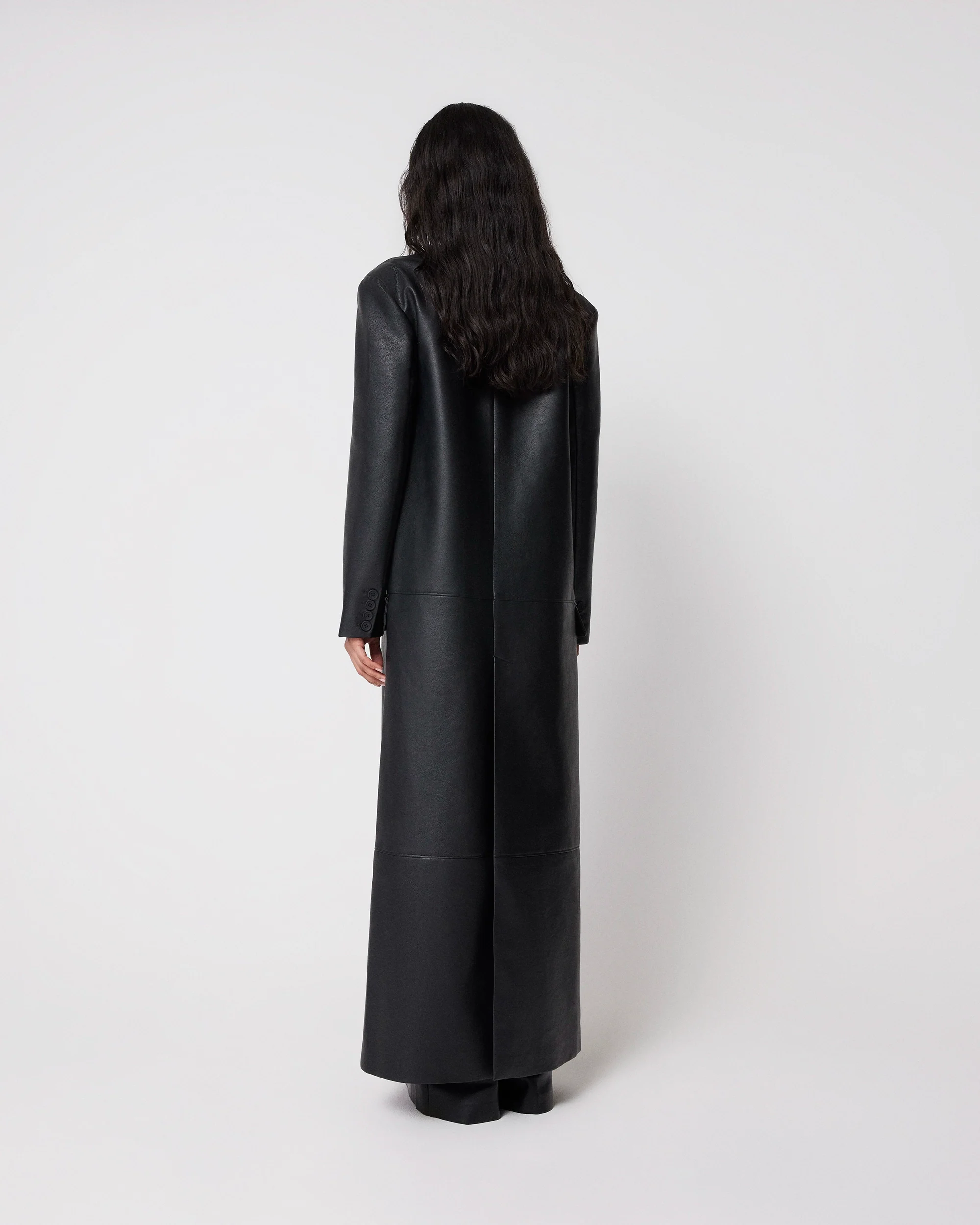 Faux Leather Double Breasted Long Coat | Black - Image 5