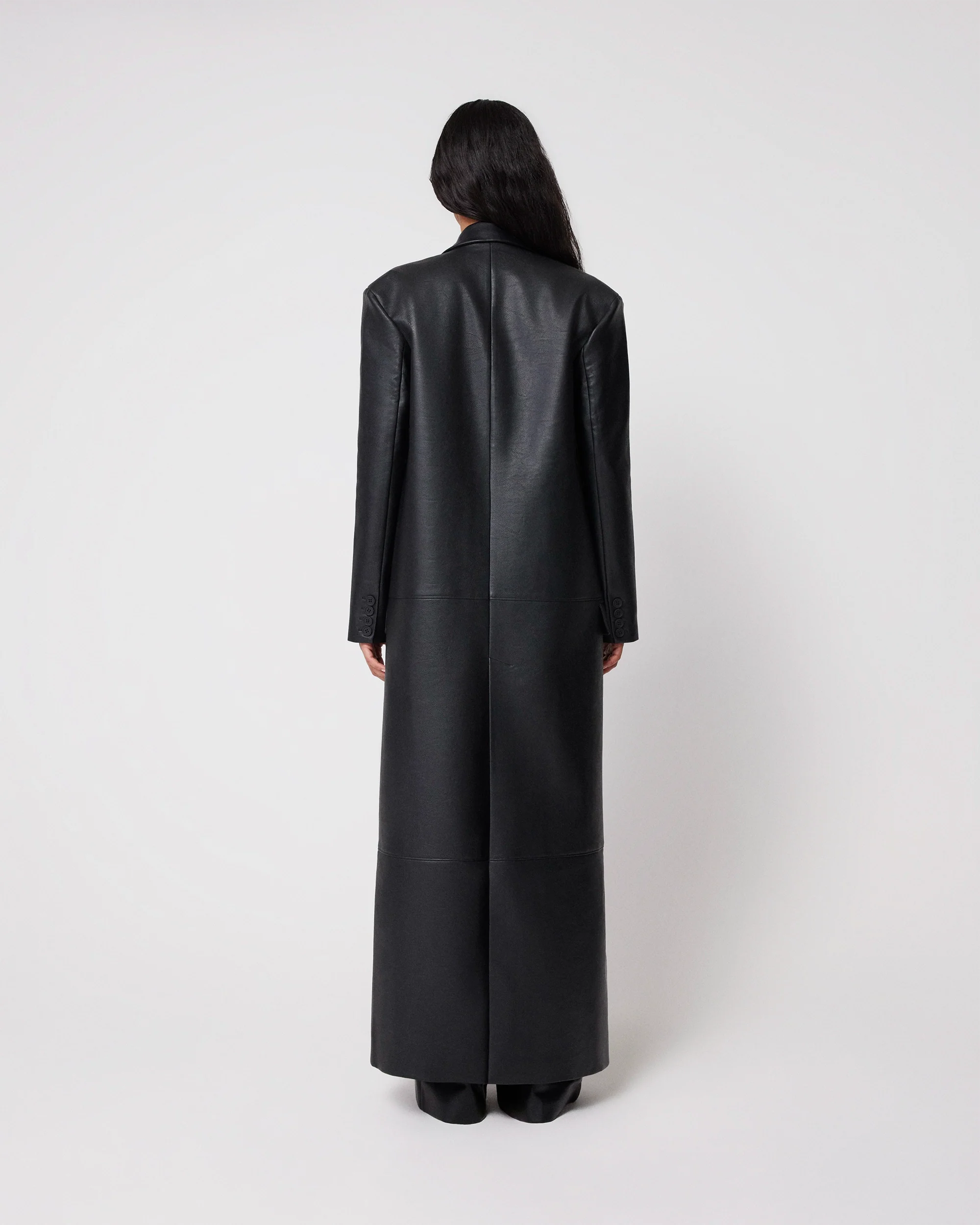 Faux Leather Double Breasted Long Coat | Black - Image 6