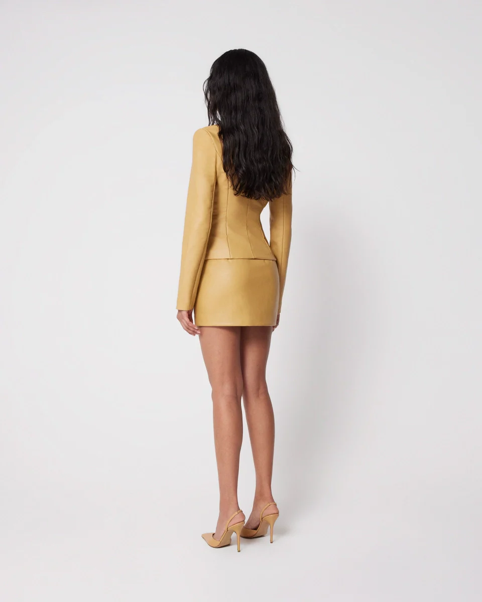 Faux Leather Fitted Blazer | Honey - Image 5
