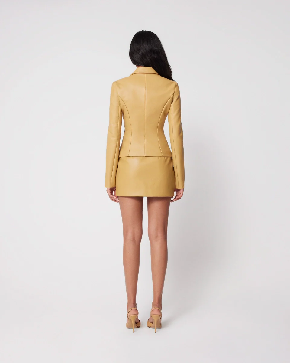 Faux Leather Fitted Blazer | Honey - Image 6