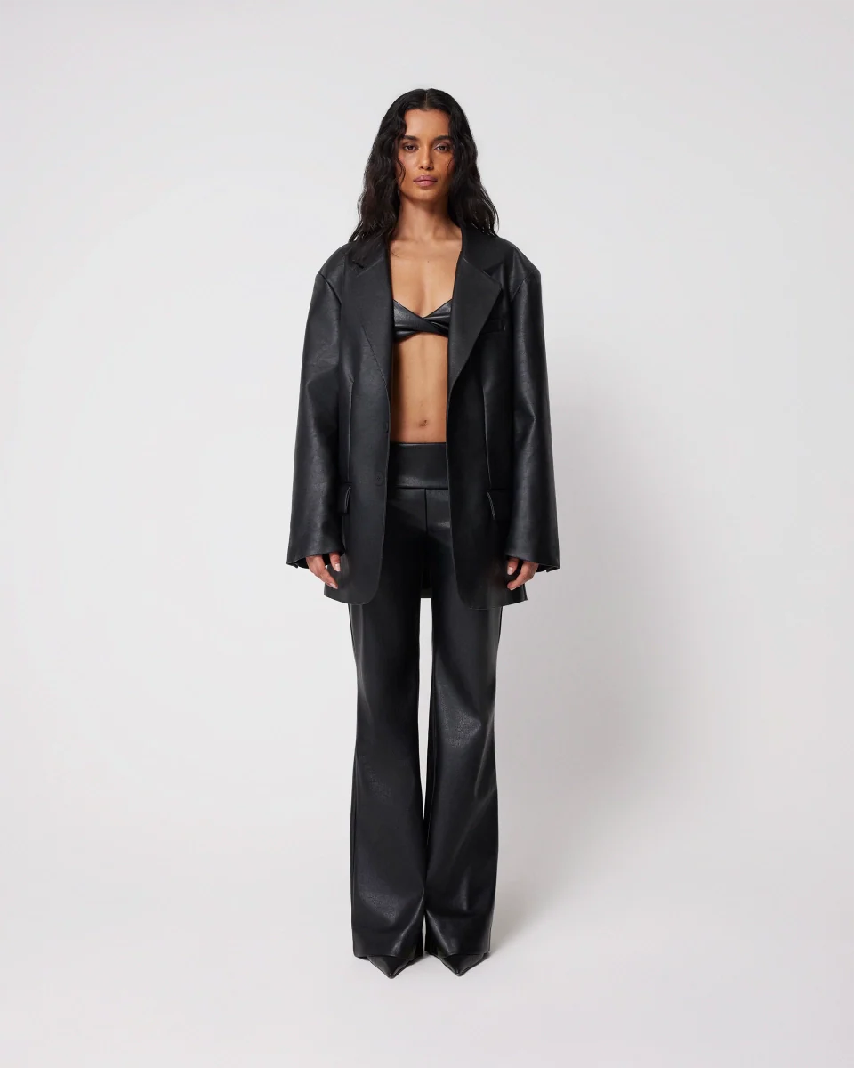 Faux Leather Oversized Blazer | Black - Image 3