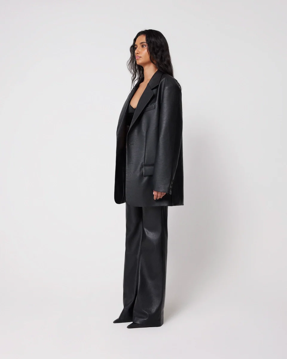 Faux Leather Oversized Blazer | Black - Image 4