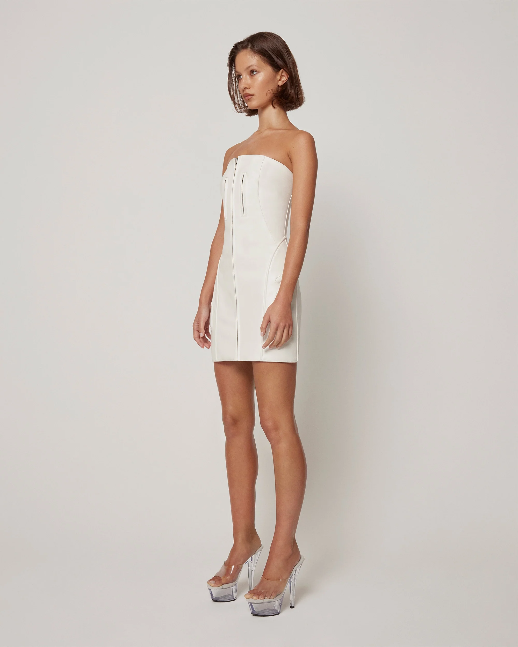 Faux Leather Strapless Mini Dress | Chalk - Image 4
