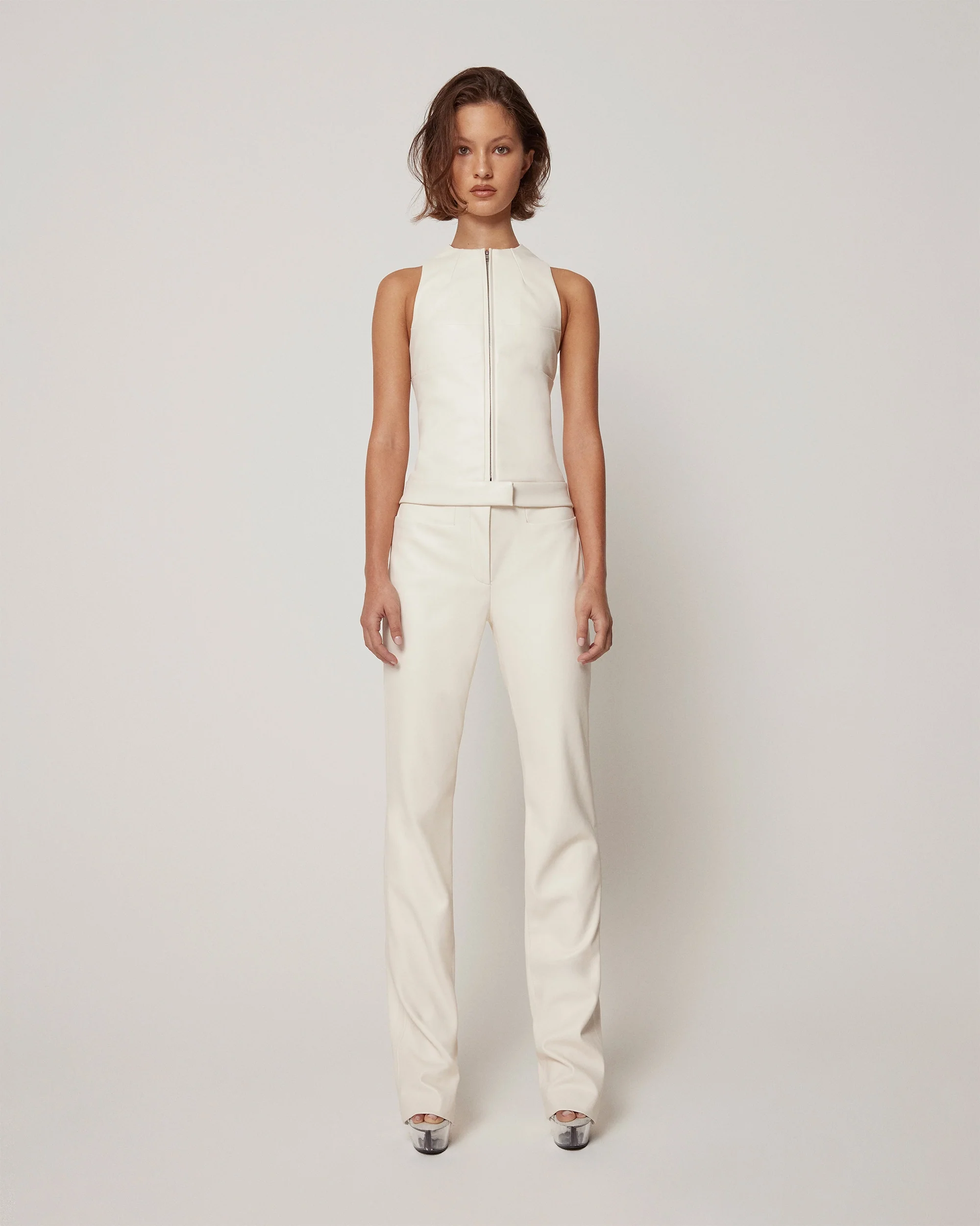 Faux Leather Trouser | Chalk - Image 3