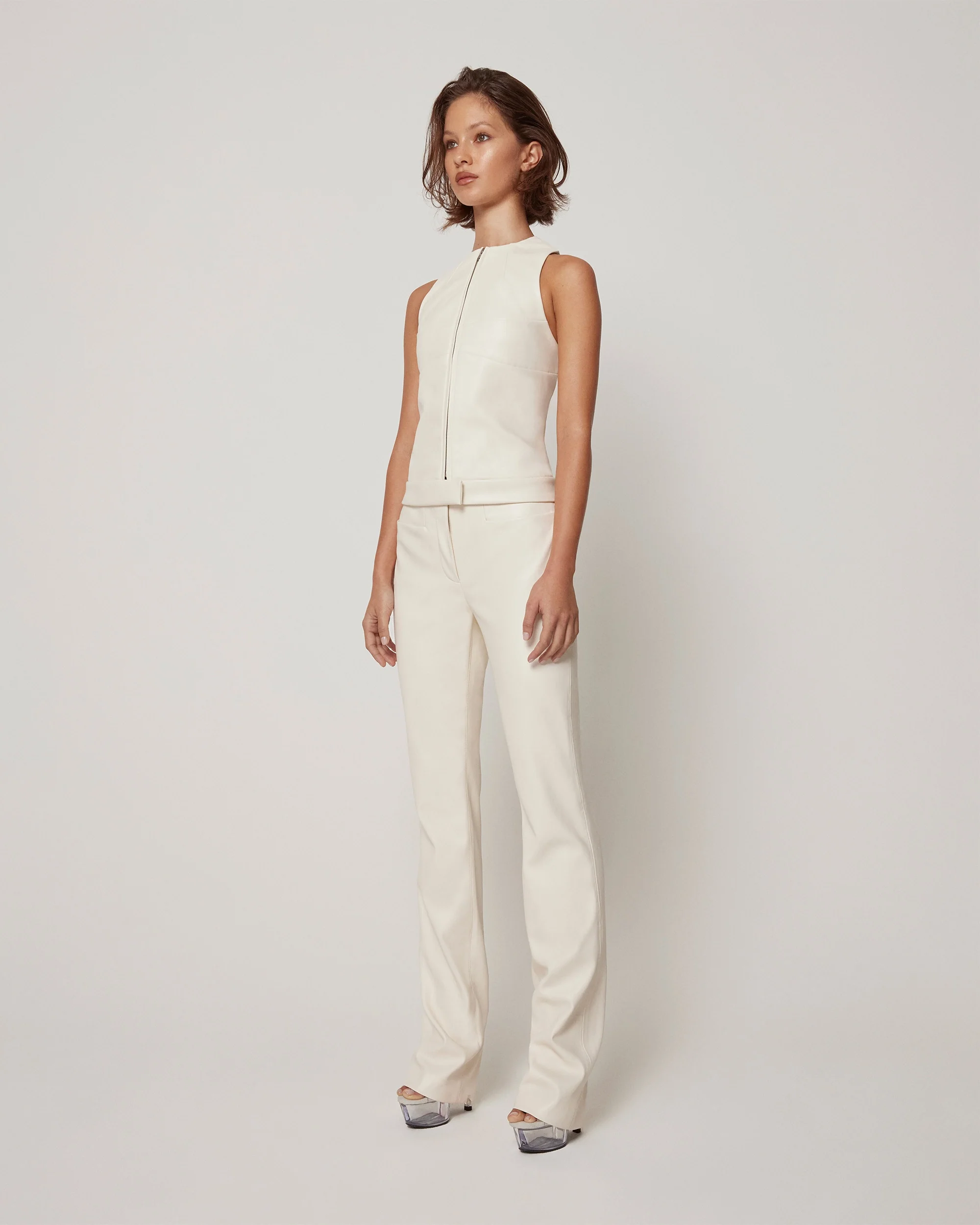 Faux Leather Trouser | Chalk - Image 4