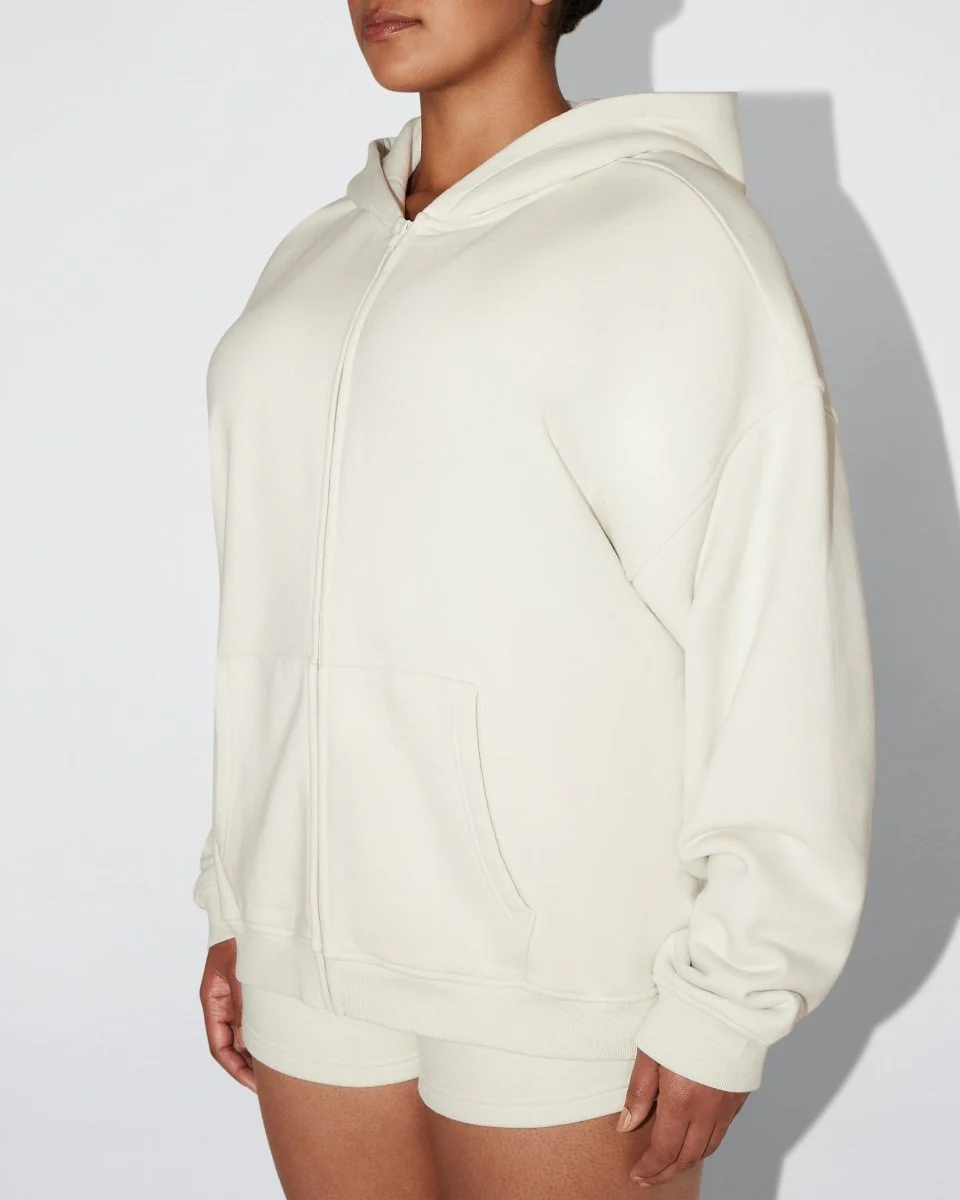 Fleece Oversized Zip Hoodie | Ecru - Image 11