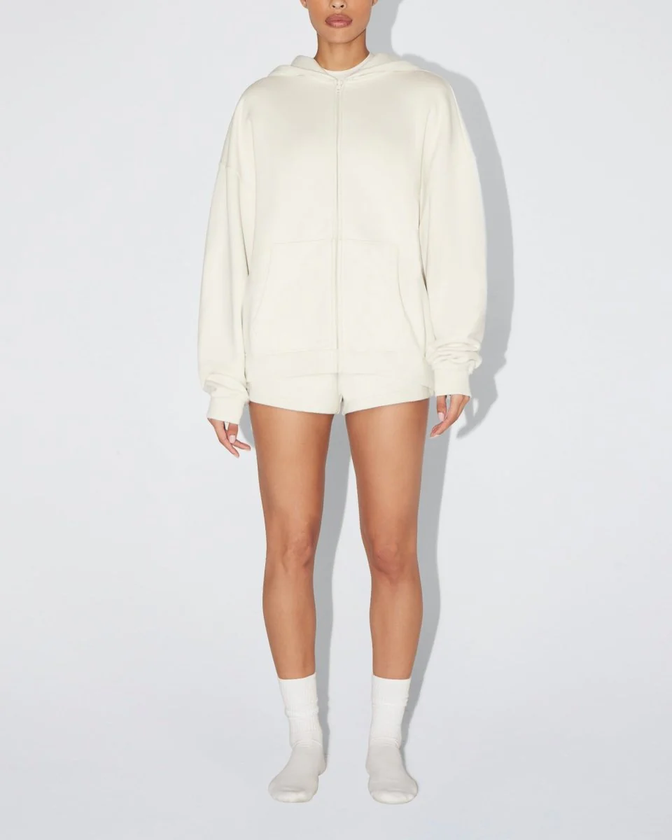 Fleece Oversized Zip Hoodie | Ecru - Image 3