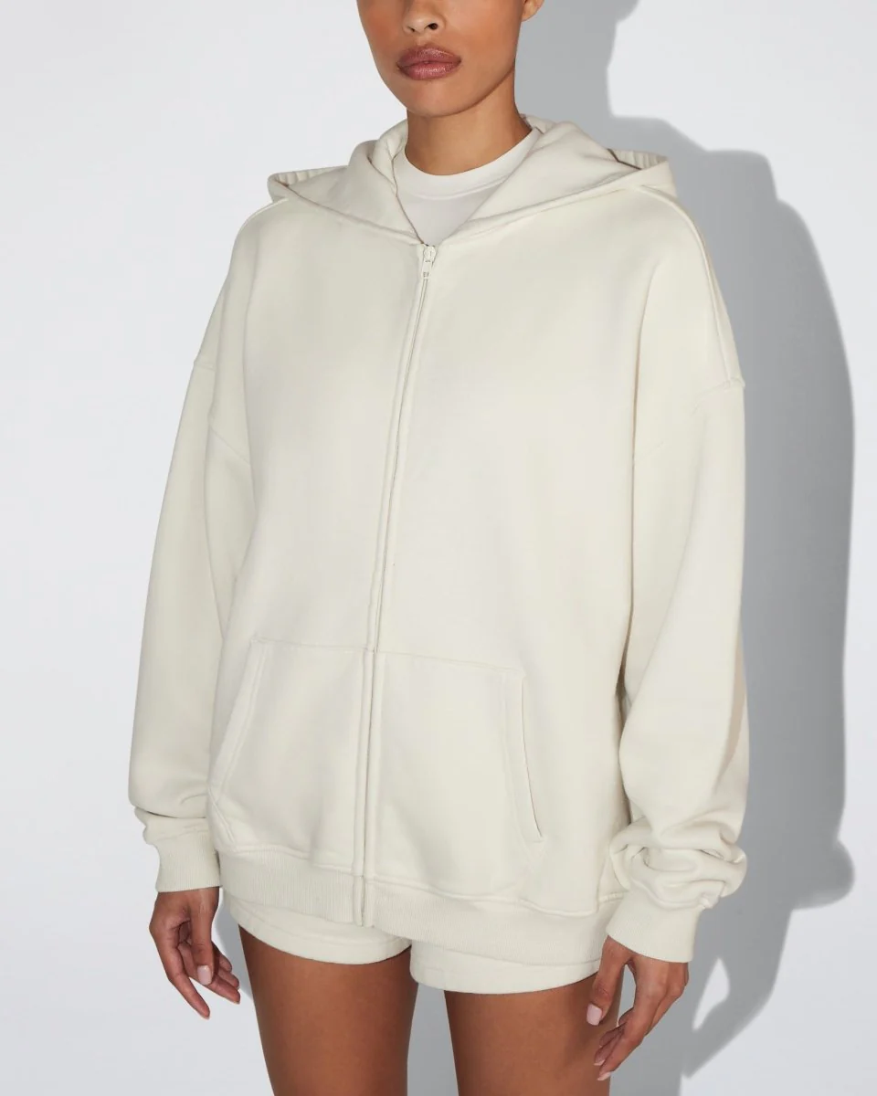 Fleece Oversized Zip Hoodie | Ecru - Image 4