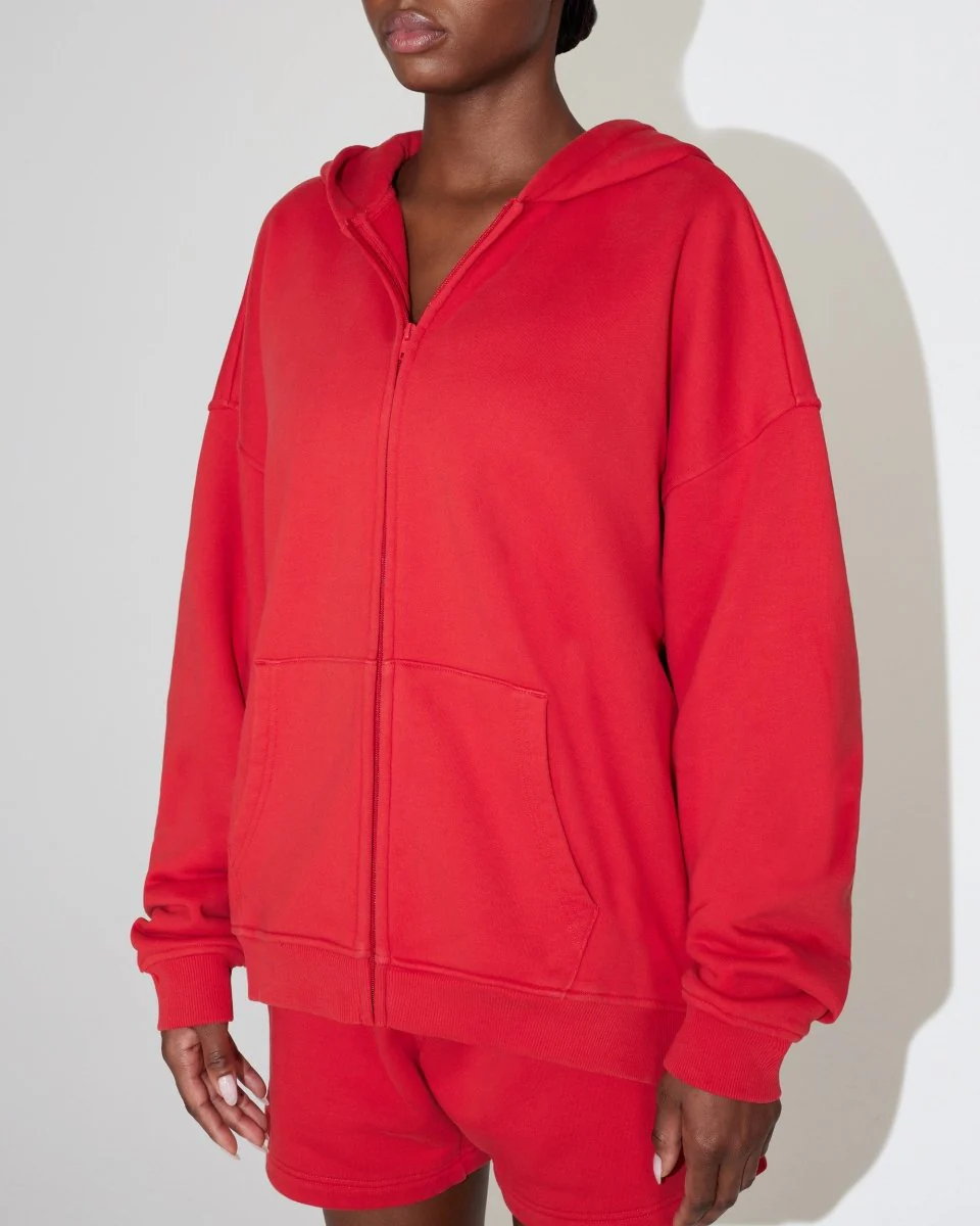 Fleece Oversized Zip Hoodie | Red - Image 3