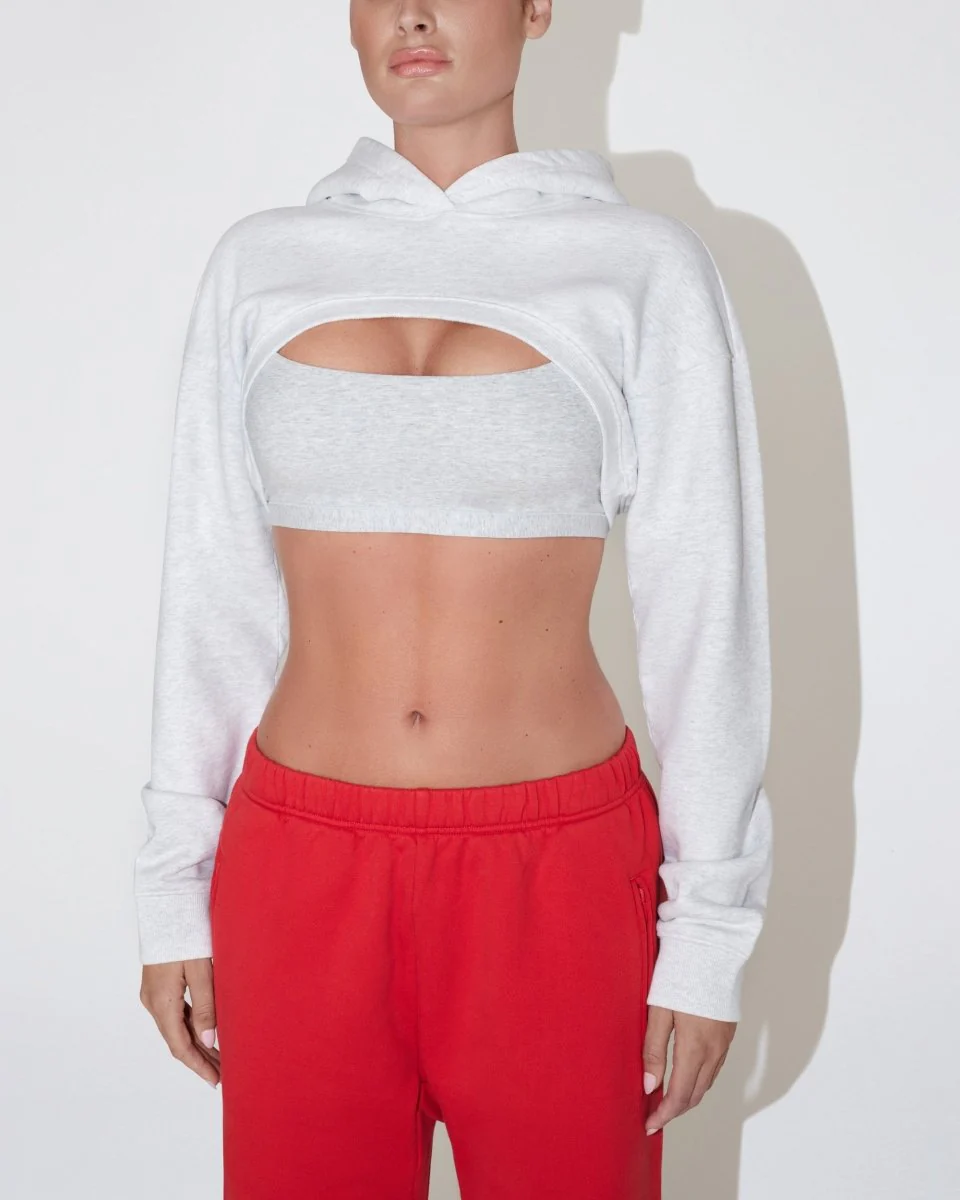 Fleece Super Cropped Hoodie | Light Heather Grey - Image 4