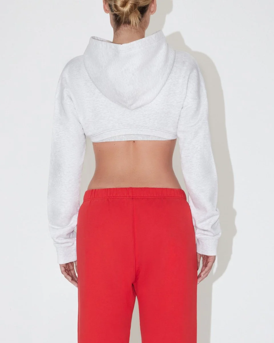 Fleece Super Cropped Hoodie | Light Heather Grey - Image 5