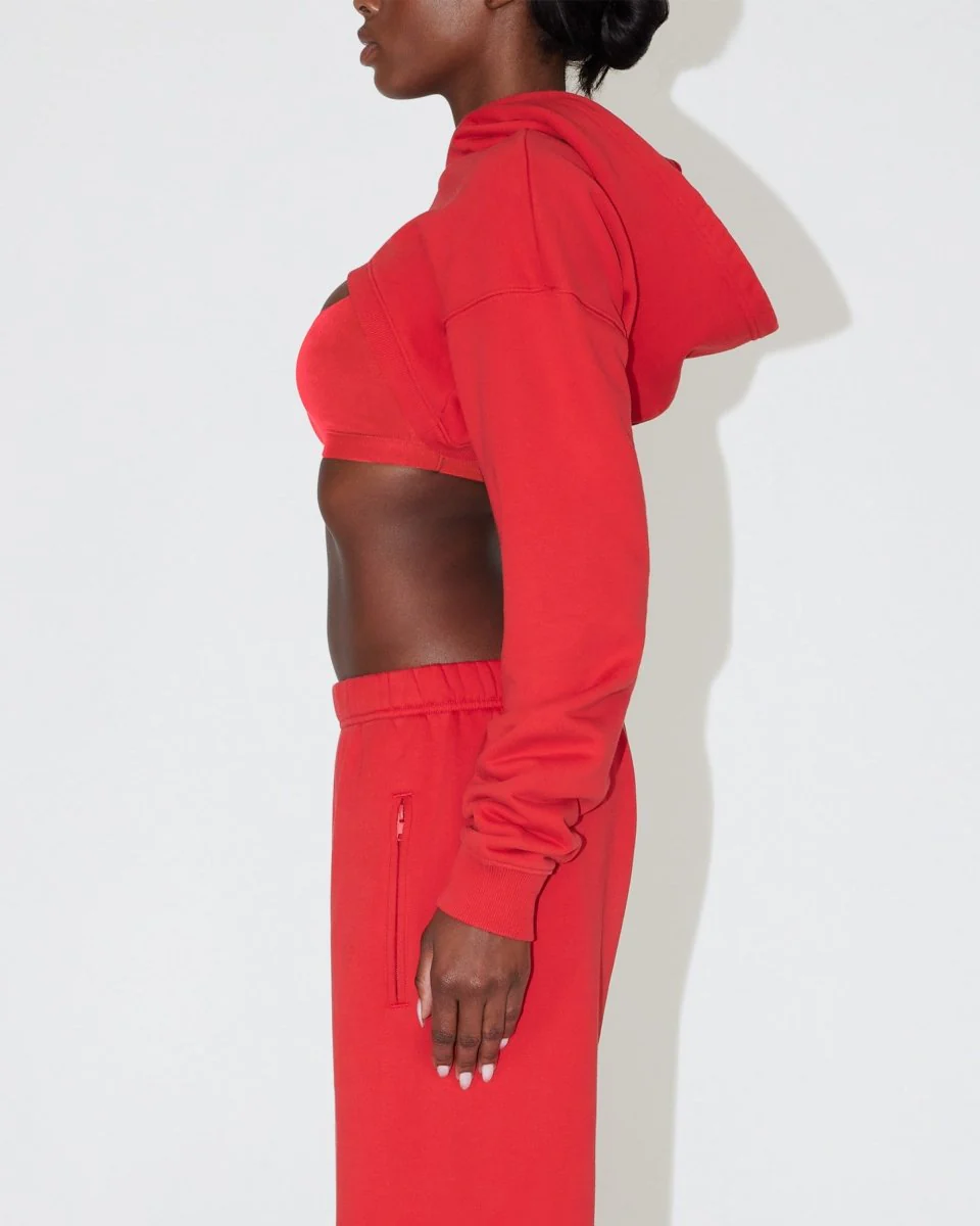 Fleece Super Cropped Hoodie | Red - Image 3