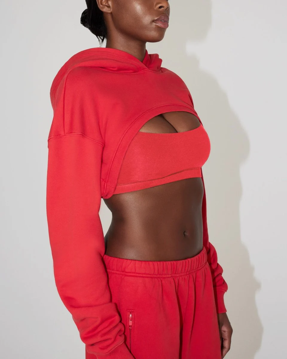 Fleece Super Cropped Hoodie | Red - Image 4