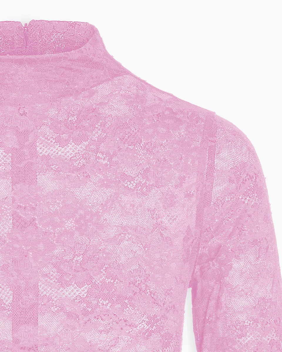 Lace Funnel Neck Bodysuit | Powder Pink - Image 8