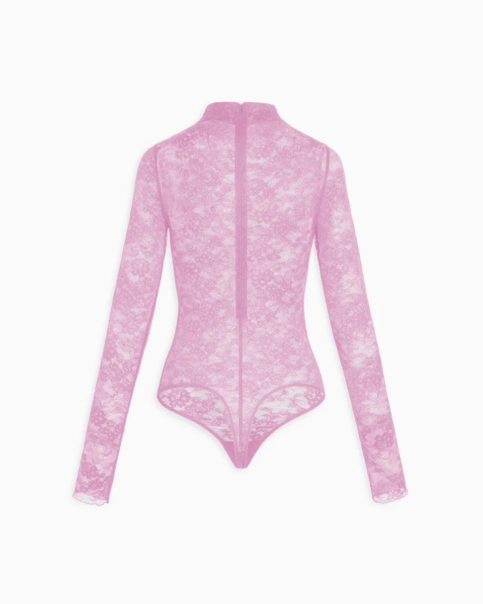Lace Funnel Neck Bodysuit | Powder Pink - Image 9