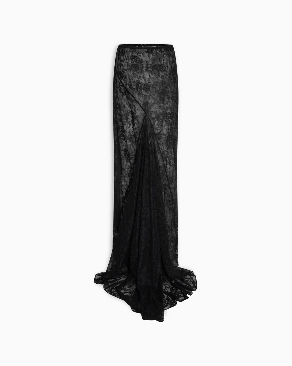 Lace Maxi Skirt With Train | Black - Image 6