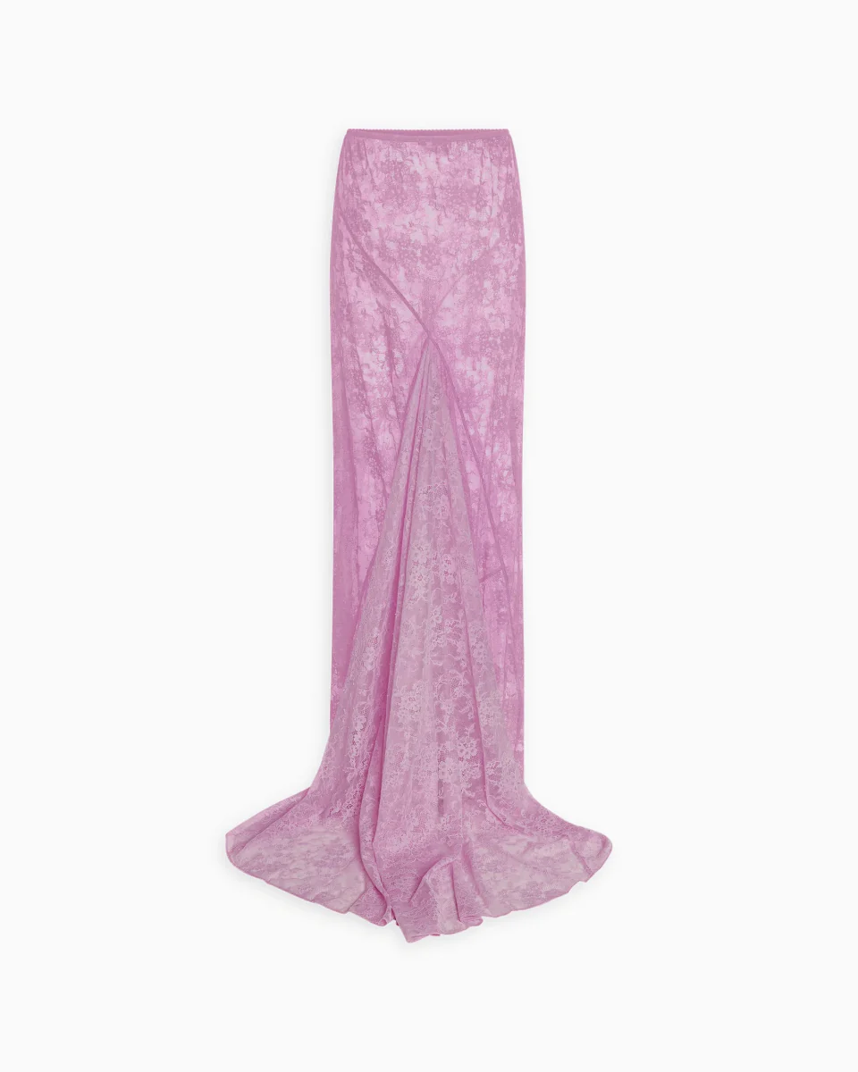 Lace Maxi Skirt With Train | Powder Pink - Image 8