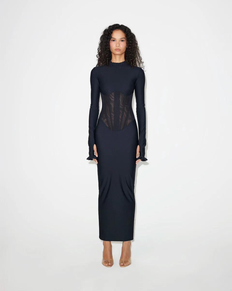 Long Sleeve Corset Dress | Black - Image 4