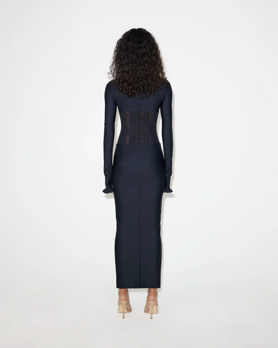 Long Sleeve Corset Dress | Black - Image 7