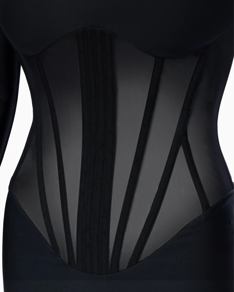 Long Sleeve Corset Dress | Black - Image 9