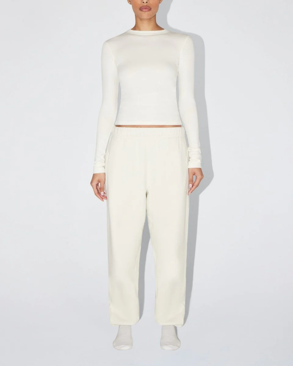 Long Sleeve Ribbed Tee | Ecru - Image 3