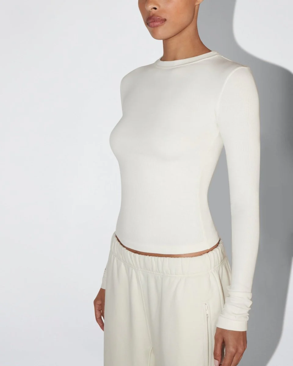 Long Sleeve Ribbed Tee | Ecru - Image 6